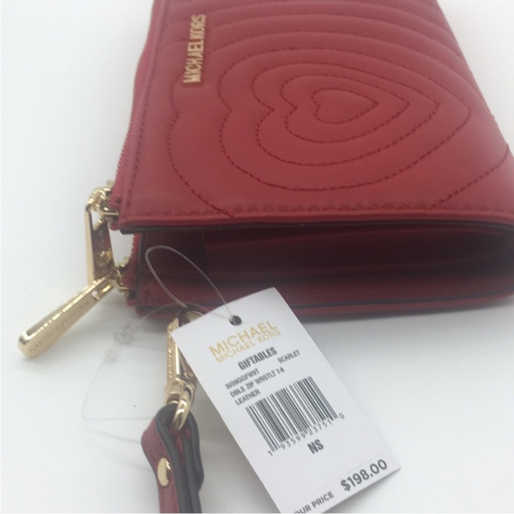 Michael Kors Red Quilted Heart Wristlet with Gold Accents